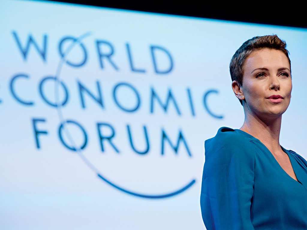 Charlize Theron accepted an award at the WEF's 2013 Annual Meeting for her humanitarian work