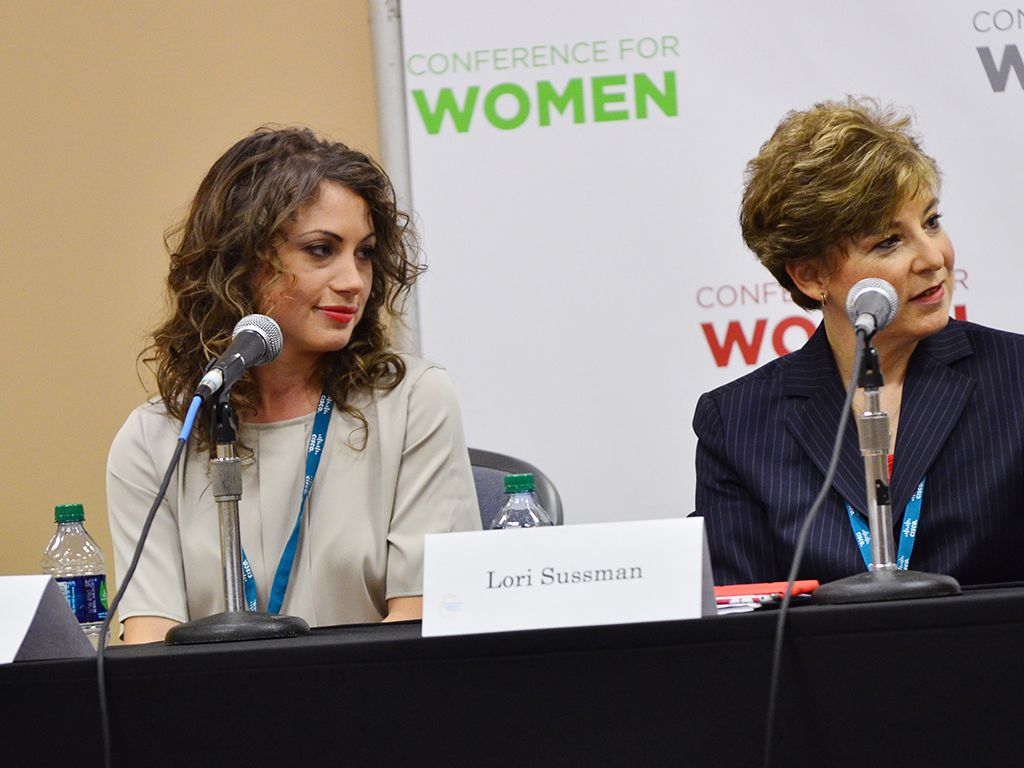 GoldieBlox Founder Debra Sterling (L) and Senior Director of Sales Strategy and Planning at Cisco Lori Sussman speak at the Pennsylvania Conference For Women 2013