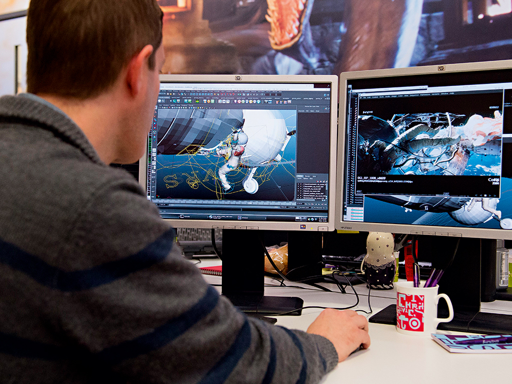 A technician shows some of the design work behind key scenes from the hugely successful film Gravity in the London offices of a leading visual effects company