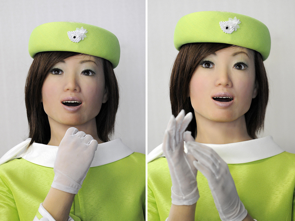 A receptionist robot produced by Japanese company Kokoro