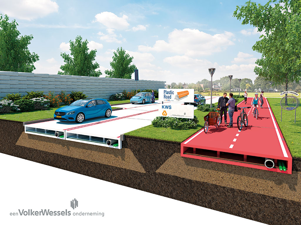 VolkerWessels has an idea to make roads out of plastic bottles. Artist’s illustration