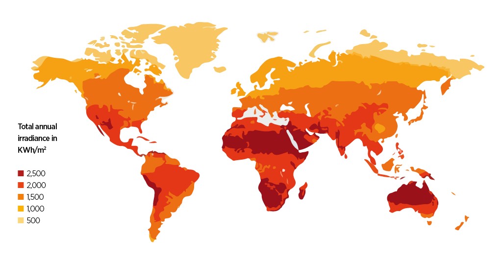 Annual Solar Radiation Around the World