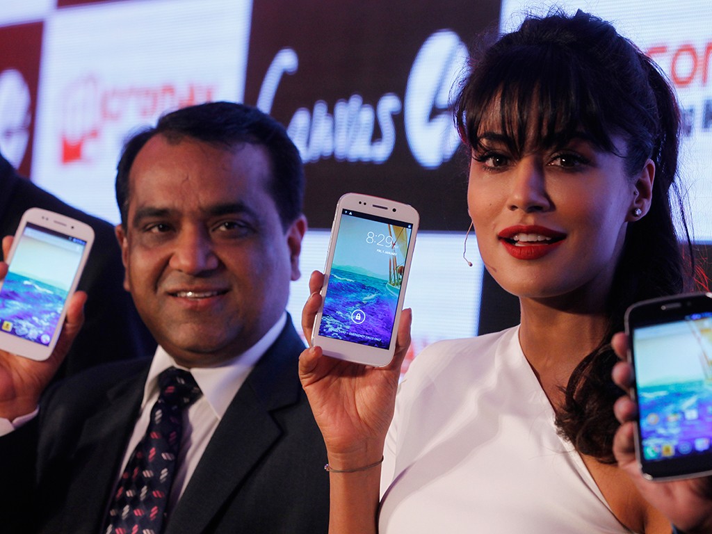 Micromax co-Founder Rajesh Agarwal with actress Chitrangada Singh. The company has surprised analysts by overtaking Samsung in India's smartphone market