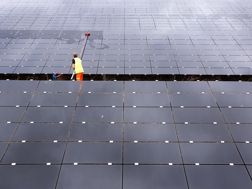 Panels being cleaned at Landmead Solar Farm